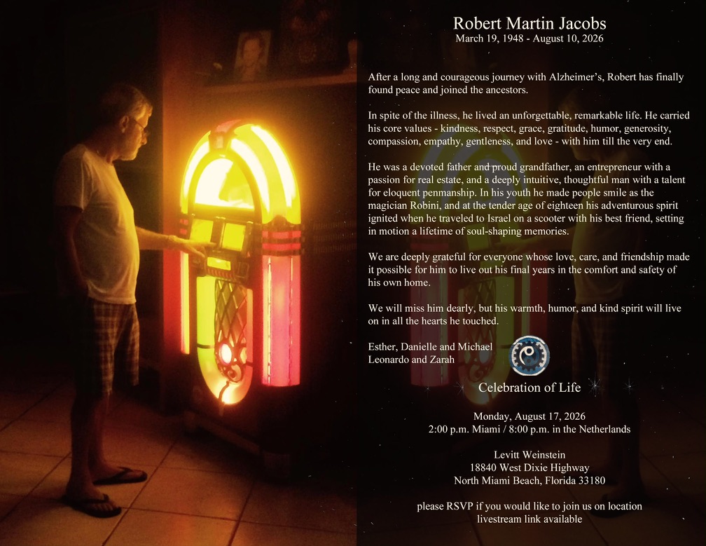 Robert Martin Jacobs beside his jukebox at his Celebration of Life